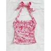 image:imageSOLY HUX Womens Floral Print Halter Neck Crop Tops Tie Backless Fitted Tank Shirts Summer Vacation ClothesPink and White