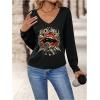 image:imageSOLY HUX Womens Graphic Tees V Neck Long Sleeve T Shirt Rock Roll Vintage Casual TopsBlack Letter