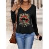 image:imageSOLY HUX Womens Graphic Tees V Neck Long Sleeve T Shirt Rock Roll Vintage Casual TopsBlack Letter
