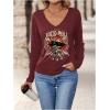 image:imageSOLY HUX Womens Graphic Tees V Neck Long Sleeve T Shirt Rock Roll Vintage Casual TopsBurgundy Graphic