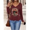 image:imageSOLY HUX Womens Graphic Tees V Neck Long Sleeve T Shirt Rock Roll Vintage Casual TopsBurgundy Graphic