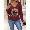 image:imageSOLY HUX Womens Graphic Tees V Neck Long Sleeve T Shirt Rock Roll Vintage Casual TopsBurgundy Graphic