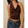 image:imageSOLY HUX Womens Halter Crop Top Cowl Neck Open Back Fitted Tank Shirts Summer Going Out OutfitsCoffee Brown