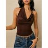 image:imageSOLY HUX Womens Halter Crop Top Cowl Neck Open Back Fitted Tank Shirts Summer Going Out OutfitsCoffee Brown