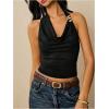 image:imageSOLY HUX Womens Halter Crop Top Cowl Neck Open Back Fitted Tank Shirts Summer Going Out OutfitsPure Black