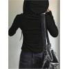 image:imageSOLY HUX Womens Hooded T Shirt Drawstring Long Sleeve Ribbed Knit Ruched Tee Fall TopsPlain Black