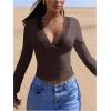 image:imageSOLY HUX Womens Lace Long Sleeve Tops Deep V Neck Tight T Shirts Going Out OutfitsPure Coffee Brown