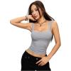 image:imageSOLY HUX Womens Lace Trim Square Neck Crop Camisole Sleeveless Ribbed Knit Fitted Cami TopsLight Grey
