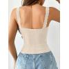 image:imageSOLY HUX Womens Lace Trim Square Neck Crop Camisole Sleeveless Ribbed Knit Fitted Cami TopsSolid Beige
