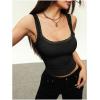 image:imageSOLY HUX Womens Lace Trim Square Neck Crop Camisole Sleeveless Ribbed Knit Fitted Cami TopsSolid Black