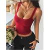 image:imageSOLY HUX Womens Lace Trim Square Neck Crop Camisole Sleeveless Ribbed Knit Fitted Cami TopsSolid Burgundy