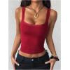 image:imageSOLY HUX Womens Lace Trim Square Neck Crop Camisole Sleeveless Ribbed Knit Fitted Cami TopsSolid Burgundy
