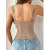 image:imageSOLY HUX Womens Lace Trim Square Neck Crop Camisole Sleeveless Ribbed Knit Fitted Cami TopsSolid Khaki