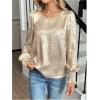 image:imageSOLY HUX Womens Lantern Long Sleeve Blouse Crew Neck Shirred Dressy Casual Business Work Shirt TopsPure Gold