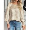 image:imageSOLY HUX Womens Lantern Long Sleeve Blouse Crew Neck Shirred Dressy Casual Business Work Shirt TopsPure Gold