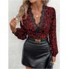 image:imageSOLY HUX Womens Leopard Print Lace Tops Long Sleeve T Shirt V Neck Bishop TeeBurgundy Leopard