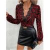 image:imageSOLY HUX Womens Leopard Print Lace Tops Long Sleeve T Shirt V Neck Bishop TeeBurgundy Leopard