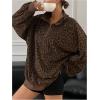 image:imageSOLY HUX Womens Leopard Sweatshirt Half Zip Collar Drop Shoulder Long Sleeve Cheetah Print Oversized Pullover TopsBrown Leopard
