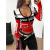 image:imageSOLY HUX Womens Long Sleeve Racing Shirts Deep V Neck Graphic T Shirts Y2k Streetwear Crop TopsRed Multi