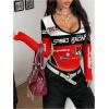 image:imageSOLY HUX Womens Long Sleeve Racing Shirts Deep V Neck Graphic T Shirts Y2k Streetwear Crop TopsRed Multi