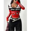 image:imageSOLY HUX Womens Long Sleeve Racing Shirts Deep V Neck Graphic T Shirts Y2k Streetwear Crop TopsRed Multi