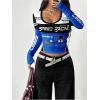 image:imageSOLY HUX Womens Long Sleeve Racing Shirts Deep V Neck Graphic T Shirts Y2k Streetwear Crop TopsRoyal Blue Multi