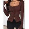 image:imageSOLY HUX Womens Long Sleeve Shirts Bow Tie Button Down Scoop Neck TShirt Aesthetic Going Out TopsSolid Coffee Brown