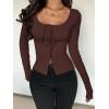 image:imageSOLY HUX Womens Long Sleeve Shirts Bow Tie Button Down Scoop Neck TShirt Aesthetic Going Out TopsSolid Coffee Brown