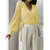 image:imageSOLY HUX Womens Long Sleeve V Neck Wrap Belted Sweater Elegant Office Knitted Crop Tops Fall OutfitsPlain Yellow