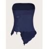 image:imageSOLY HUX Womens Mesh Drawstring Split Tube Top Strapless Sleeveless Asymmetrical Hem Summer TopsPlain Dark Blue