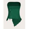 image:imageSOLY HUX Womens Mesh Drawstring Split Tube Top Strapless Sleeveless Asymmetrical Hem Summer TopsPlain Dark Green