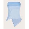 image:imageSOLY HUX Womens Mesh Drawstring Split Tube Top Strapless Sleeveless Asymmetrical Hem Summer TopsPure Light Blue