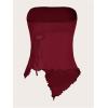 image:imageSOLY HUX Womens Mesh Drawstring Split Tube Top Strapless Sleeveless Asymmetrical Hem Summer TopsSolid Burgundy