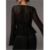 image:imageSOLY HUX Womens Mesh Long Sleeve Top Deep V Neck See Through Peplum Blouse Shirts Date Night OutfitPlain Black