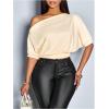 image:imageSOLY HUX Womens Off The Shoulder Crop Top Asymmetrical Neck Business Casual T Shirts Office OutfitPlain Apricot