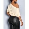 image:imageSOLY HUX Womens Off The Shoulder Crop Top Asymmetrical Neck Business Casual T Shirts Office OutfitPlain Apricot