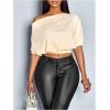 image:imageSOLY HUX Womens Off The Shoulder Crop Top Asymmetrical Neck Business Casual T Shirts Office OutfitPlain Apricot