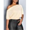 image:imageSOLY HUX Womens Off The Shoulder Crop Top Asymmetrical Neck Business Casual T Shirts Office OutfitPlain Apricot