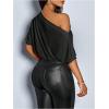 image:imageSOLY HUX Womens Off The Shoulder Crop Top Asymmetrical Neck Business Casual T Shirts Office OutfitPlain Black