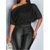 image:imageSOLY HUX Womens Off The Shoulder Crop Top Asymmetrical Neck Business Casual T Shirts Office OutfitPlain Black