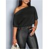 image:imageSOLY HUX Womens Off The Shoulder Crop Top Asymmetrical Neck Business Casual T Shirts Office OutfitPlain Black