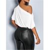 image:imageSOLY HUX Womens Off The Shoulder Crop Top Asymmetrical Neck Business Casual T Shirts Office OutfitPlain White