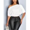 image:imageSOLY HUX Womens Off The Shoulder Crop Top Asymmetrical Neck Business Casual T Shirts Office OutfitPlain White