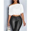 image:imageSOLY HUX Womens Off The Shoulder Crop Top Asymmetrical Neck Business Casual T Shirts Office OutfitPlain White