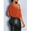 image:imageSOLY HUX Womens Off The Shoulder Crop Top Asymmetrical Neck Business Casual T Shirts Office OutfitRust Brown