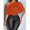 image:imageSOLY HUX Womens Off The Shoulder Crop Top Asymmetrical Neck Business Casual T Shirts Office OutfitRust Brown