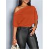 image:imageSOLY HUX Womens Off The Shoulder Crop Top Asymmetrical Neck Business Casual T Shirts Office OutfitRust Brown