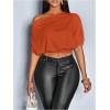 image:imageSOLY HUX Womens Off The Shoulder Crop Top Asymmetrical Neck Business Casual T Shirts Office OutfitRust Brown