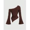 image:imageSOLY HUX Womens Off The Shoulder Long Sleeve Tops Y2K Going Out Crop Tees Asymmetrical Trendy T Shirts ClubwearCoffee Brown