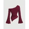 image:imageSOLY HUX Womens Off The Shoulder Long Sleeve Tops Y2K Going Out Crop Tees Asymmetrical Trendy T Shirts ClubwearPure Burgundy